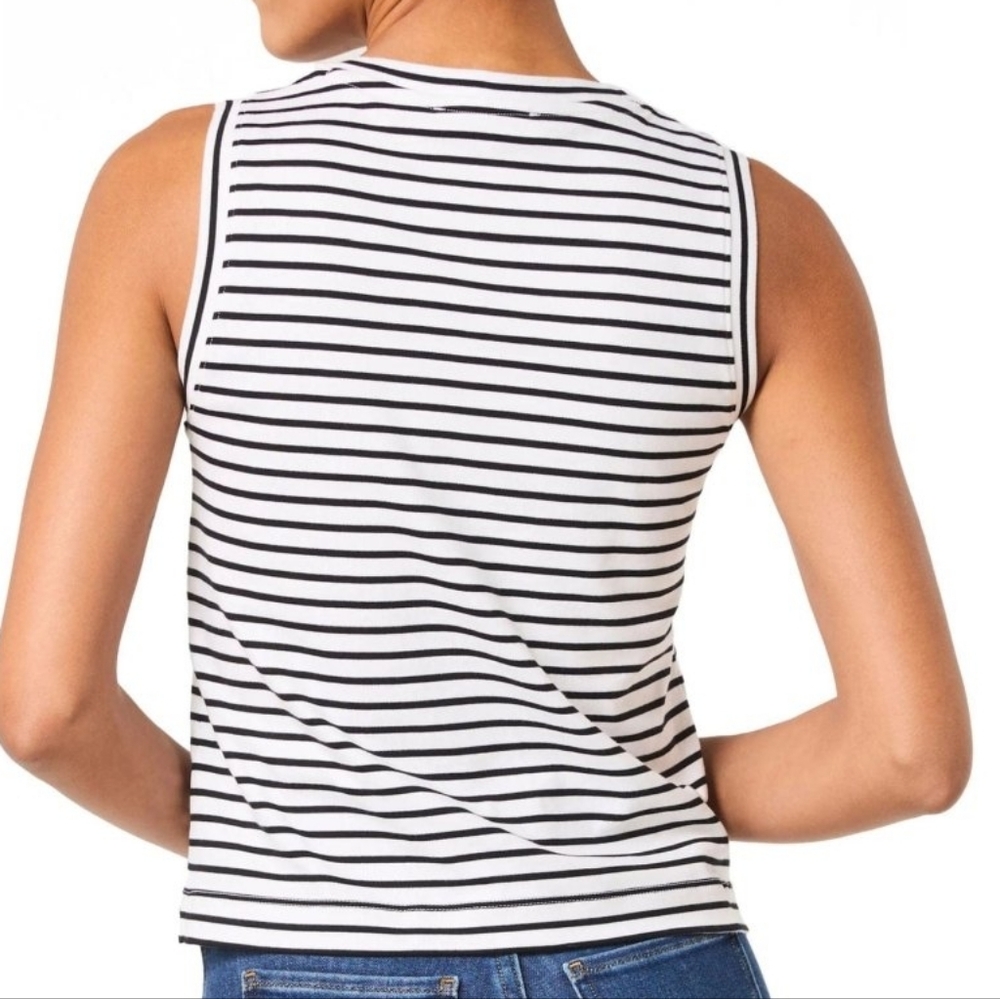 SPANX Black & White Striped Scoop Neck Tank - Picture 2 of 5